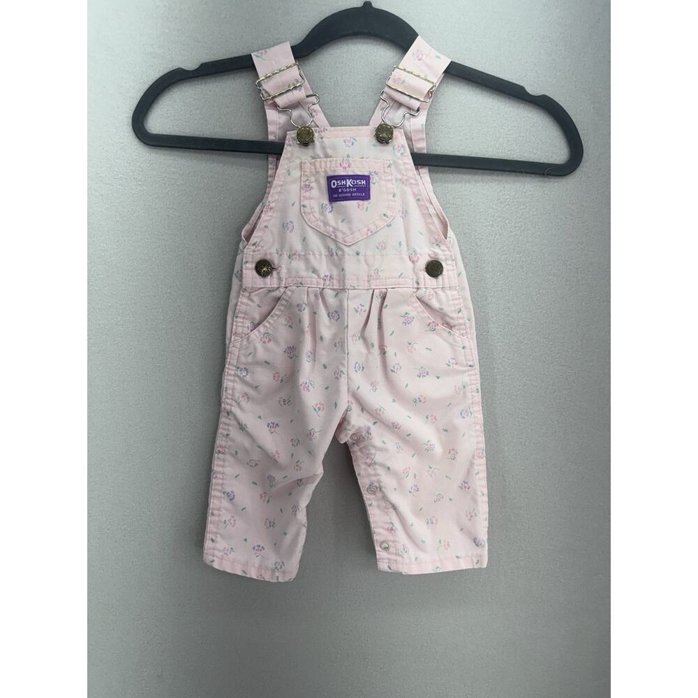 VTG OshKosh B’Gosh Vestbak Overalls 3-6M Pink Floral Baby Snap USA 90s READ - Picture 4 of 16